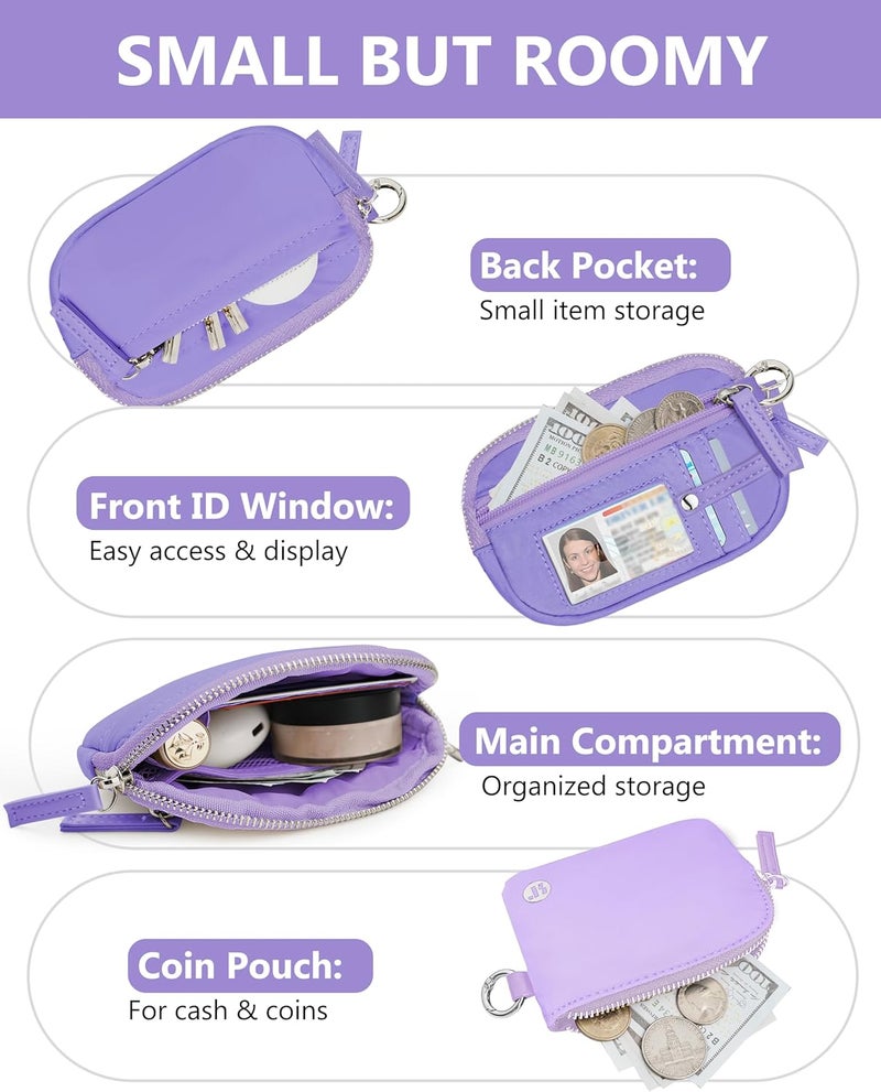 Sunpour Store Nylon Wallet Wristlet for Women,RFID Wallet Keychain Women,Small Wallets Woman with Wristlet,Coin Purse & Wrist Strap for Travel (Light＆Dark Purple) - Image 3